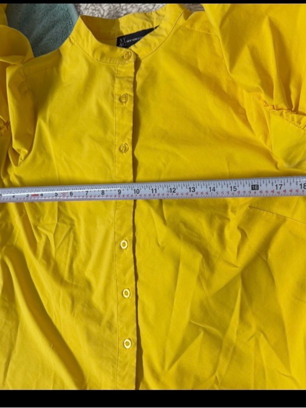 NY & Co size small Yellow Ruffle-Sleeve Button-Front Women's Top - Picture 4 of 10